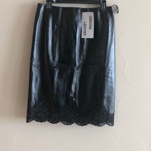 Black leather skirt with lace hem